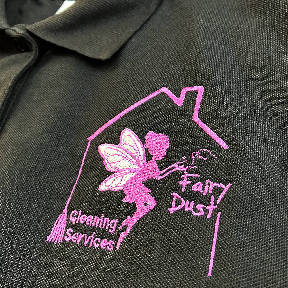 Polo shirt embroidery for Fairy Dust Cleaning for their uniforms.