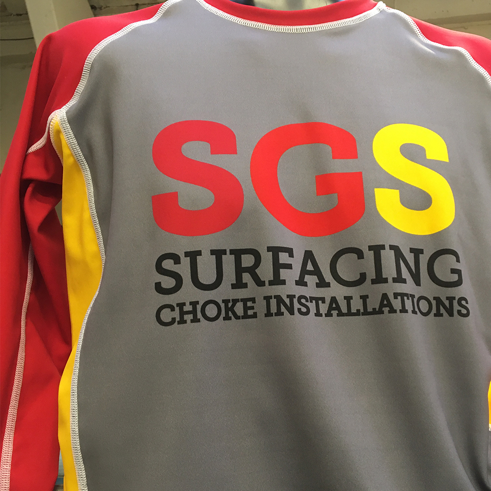 SGS Surfacing sublimated sports kit, featuring coloured sleeve sections