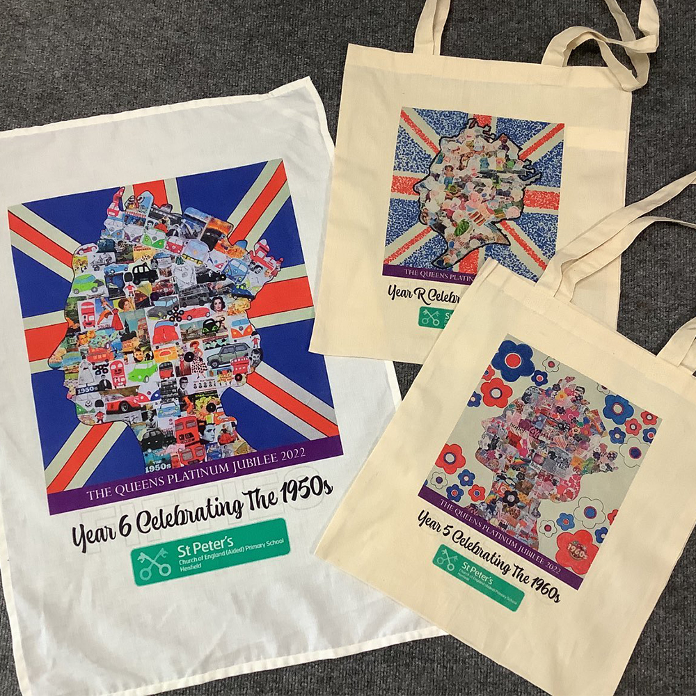 DTG prints of student artwork onto bags and towels.