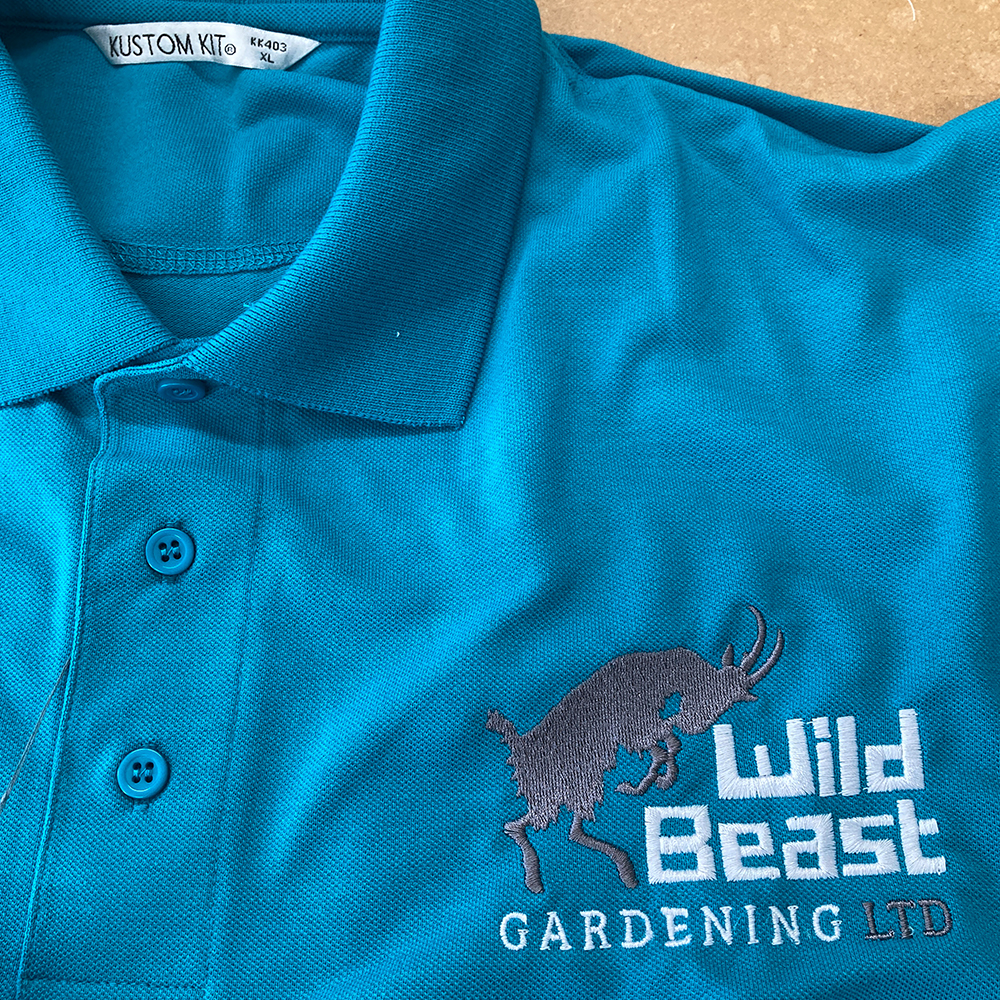 Embroidered polo shirts for Wild Beast Gardening