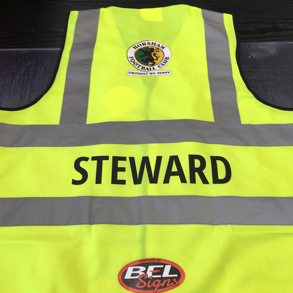 Horsham Football Club Vest with heat-applied logos and text