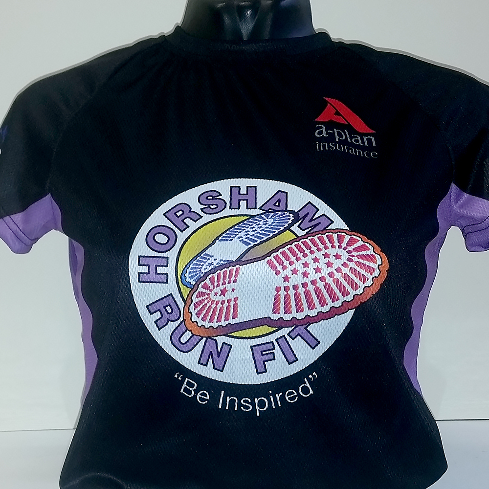Large logo and coloured side panels for Horsham Run Fit club