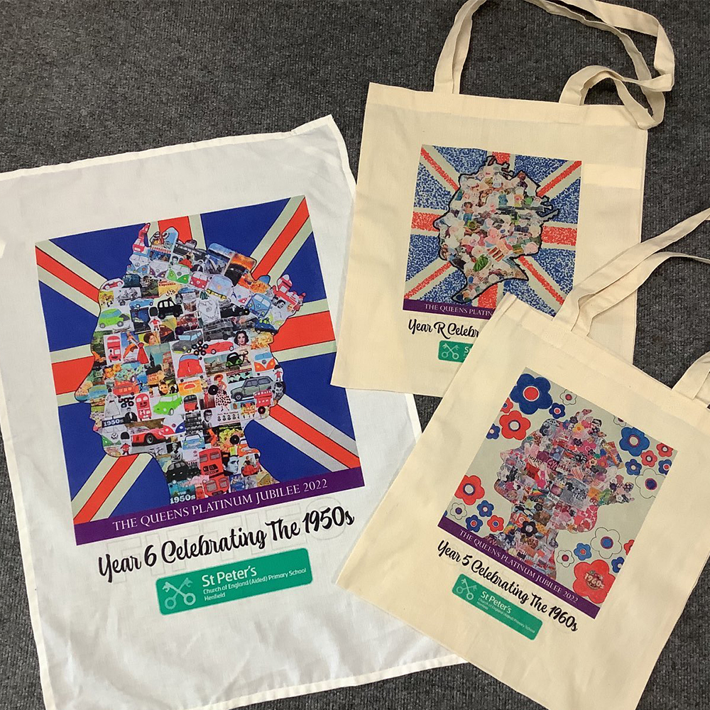 DTG bags and tea-towels for local Henfield school