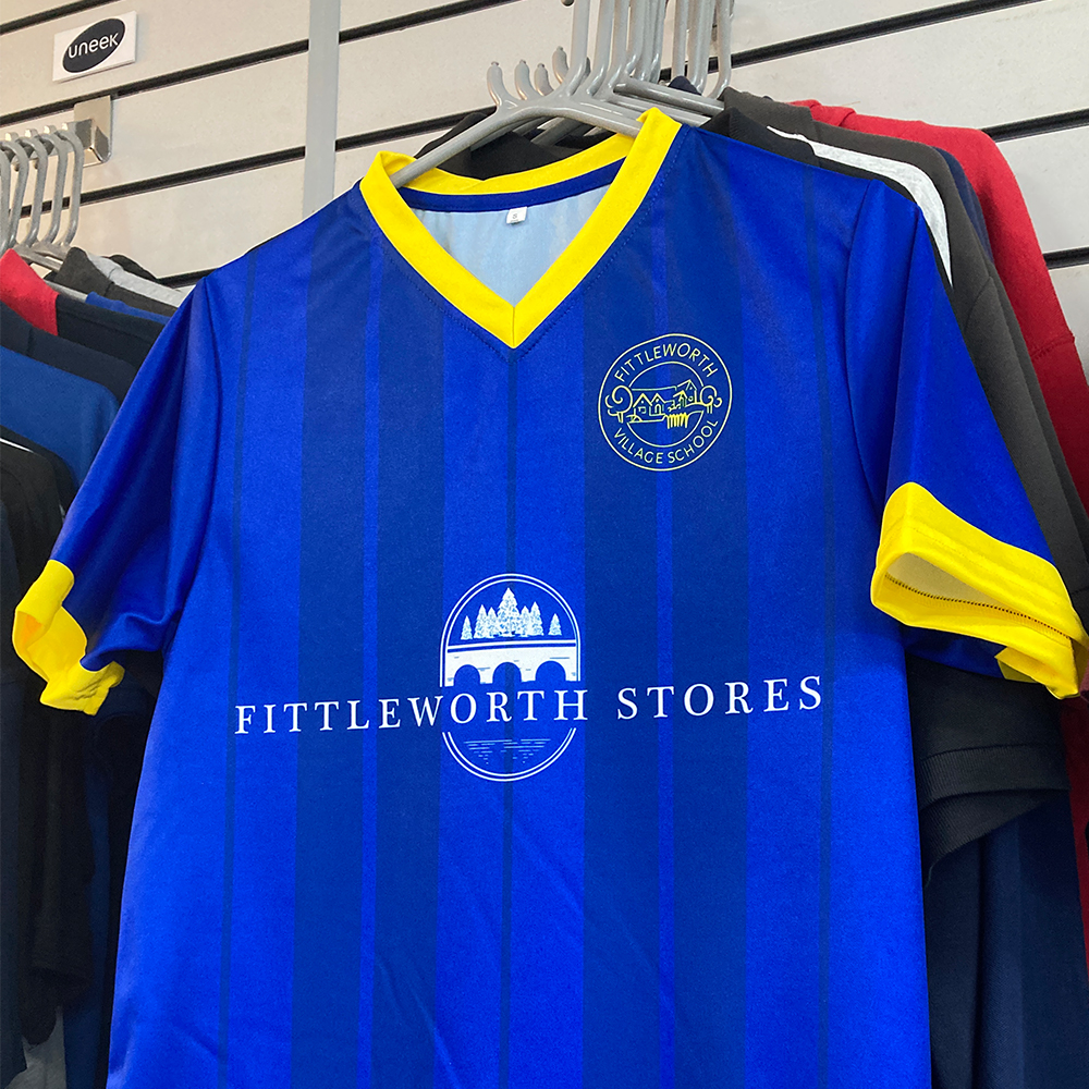Fittleworth school football kit with sponsor logo