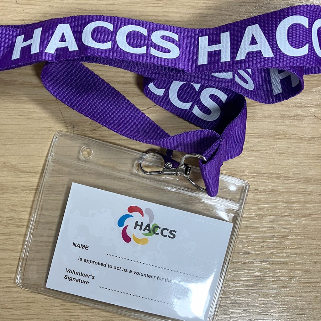 Horsham Area Community Car Scheme lanyard and printed cards