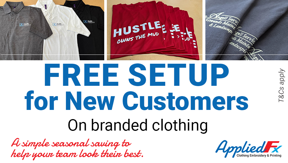 New to AppliedFX? This autumn, your first branded clothing order comes with free setup when you quote BELNU26.