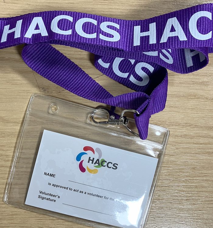 Horsham Area Community Car Scheme lanyard and printed cards